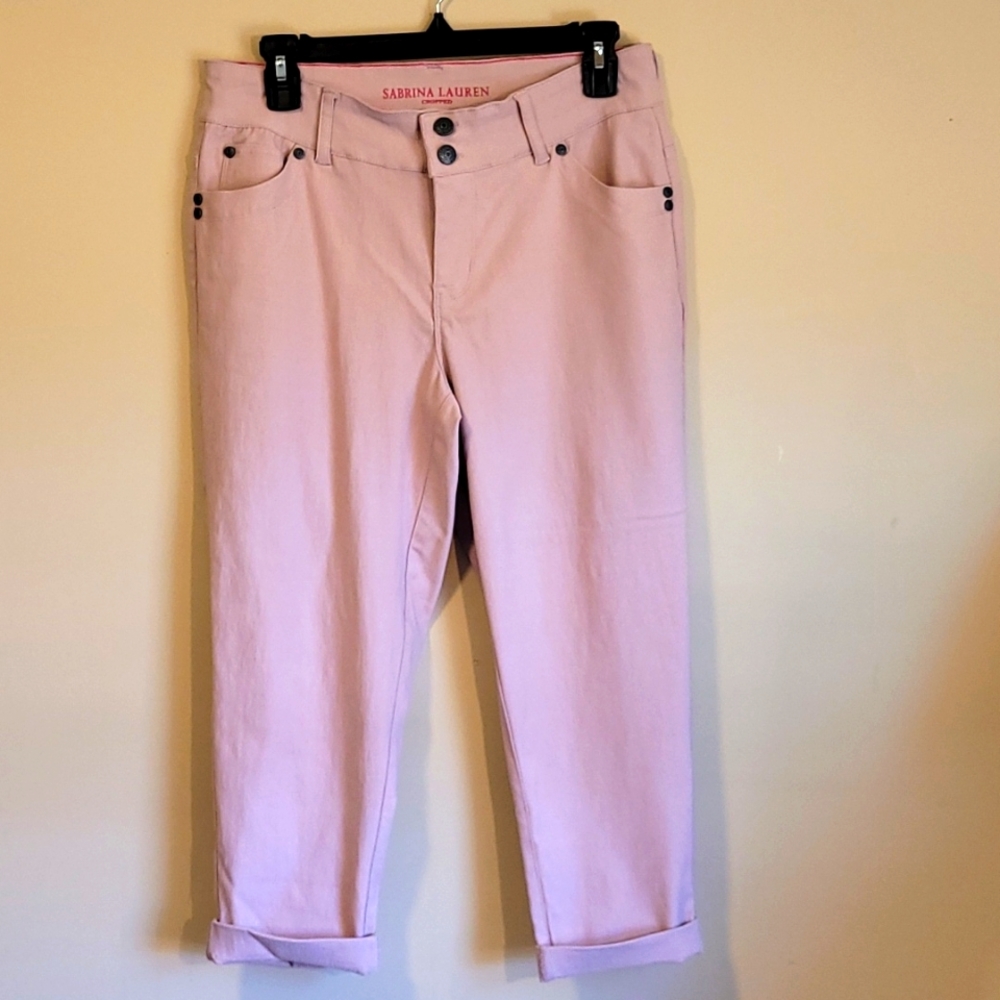 Sabrina Lauren NWOT stretch cropped pants size 12 light pink.